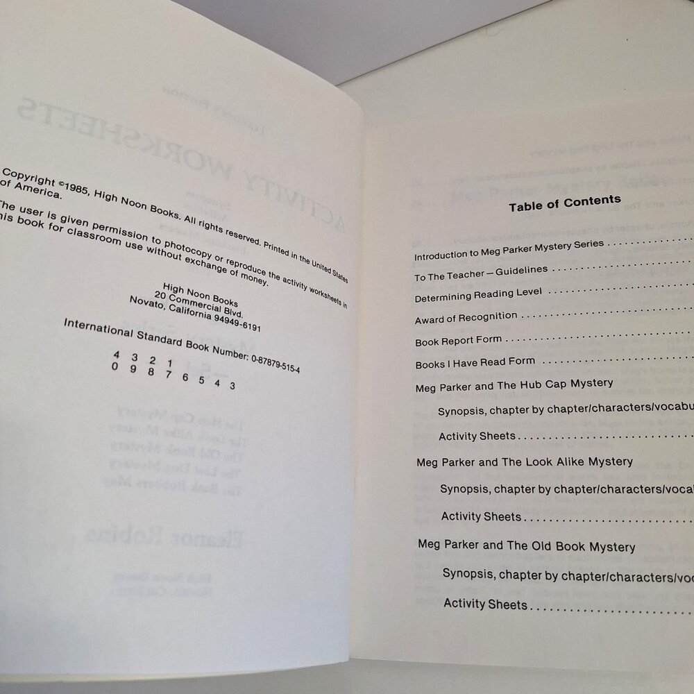 Meg Parker Mysteries Activity Worksheets 2 Reading Mystery Old Book Hub Cap - Picture 3 of 9